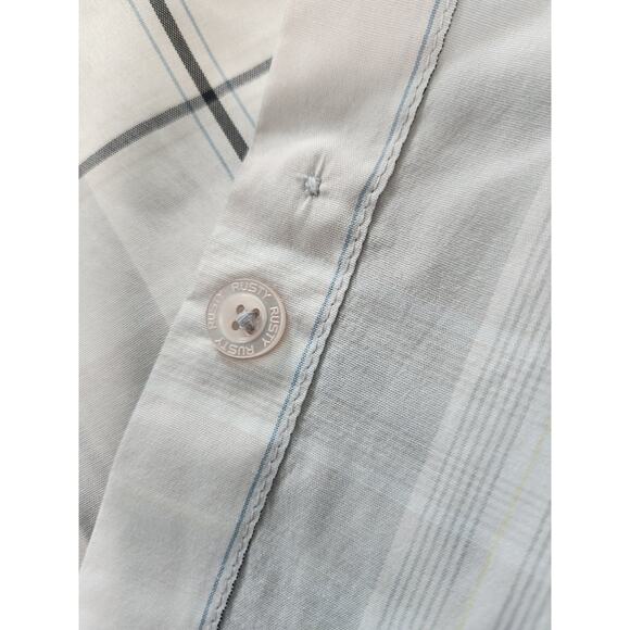 Rusty Men’s XXL Plaid Short Sleeve Shirt – White Black Y2K Surf Style - Picture 7 of 9